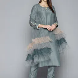 Kvsfab Women Grey Sequinned Kurta with Trousers & With Dupatta-picture-15