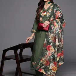 Indo Era Women Floral Embroidered Regular Thread Work Kurta With Trousers & Dupatta-picture-30