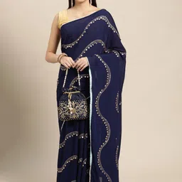 Mitera Navy Blue Embellished Sequinned Saree-picture-21