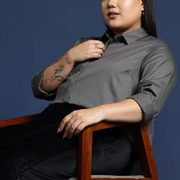 Hancock Women Plus Size Solid Cotton Formal Shirt-image-35