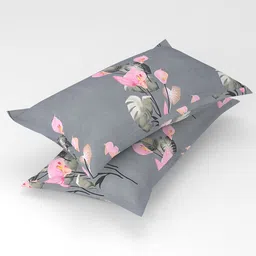 bsb home Grey & Pink 2 Pieces Floral Printed Pure Cotton Rectangle Pillow Covers-picture-25