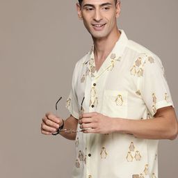 DENNISON Men Cream-Coloured Regular Fit Printed Casual Shirt-picture-10