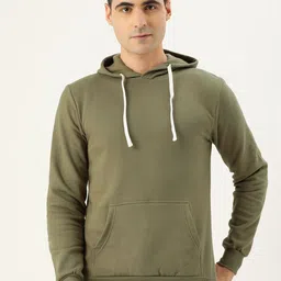 Campus Sutra Men Olive Green Solid Hooded Bio Wash Sweatshirt-picture-35