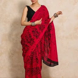 Moara Ready To Wear Pure Cotton Floral Bagru Saree with Unstiched Blouse-picture-29