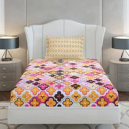 Monte Carlo White & Pink Floral Cotton 144 TC Single Bedsheet Set-2.29 m x 1.52 m image 5