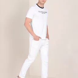 u.s. polo assn. U S Polo Assn Men White Typography Embroidered Logo T-Shirt image 3