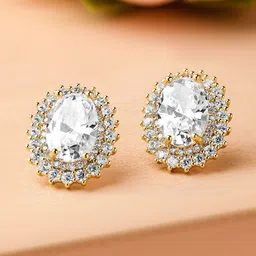 Rubans 18K Gold Plated Oval Cut Cubic Zirconia Studded Stud Earrings Sparkle image 5