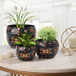 Homspurts Apple Bowl Planter Black & Red 3 Pieces Meena Printed Metal Planters image 2