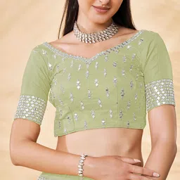 Fusionic Green & Silver-Toned Embroidered Mirror Work Semi-Stitched Lehenga & Unstitched Blouse With Dupatta image 5