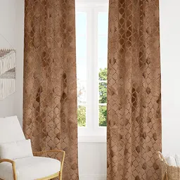 RIDHAAN Brown 2 Pieces Floral Textured Room Darkening Velvet Door Curtains-picture-33
