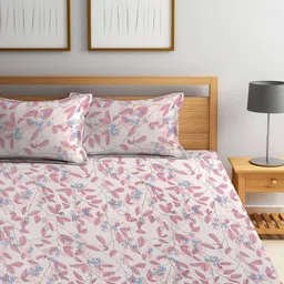 FABINALIV White & Pink Floral 300 TC Fitted King Bedsheet Set 2.50m X 2.25m image 3