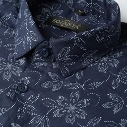 SOJANYA Men Navy Blue & Grey Classic Regular Fit Printed Casual Shirt image 4