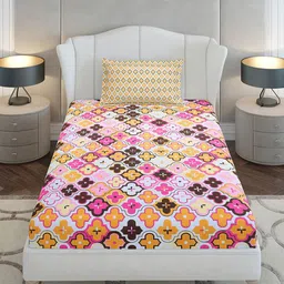 Monte Carlo White & Pink Floral Cotton 144 TC Single Bedsheet Set-2.29 m x 1.52 m image 2