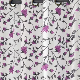 Trance Home Linen White & Pink 2 Pcs Floral Printed Pure Cotton Door Curtains image 5