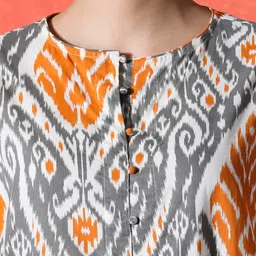 Sangria Ethnic Motifs Printed High Slit Round Neck Pure Cotton Straight Kurta & Trousers image 3