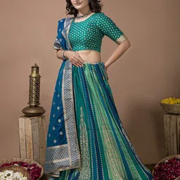 elora Ethnic Woven Design Silk Semi-Stitched Lehenga & Unstitched Blouse With Dupatta image 3
