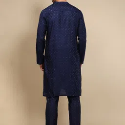 WHITE HEART Geometric Woven Design Band Collar Straight Kurta With Pyjama image 5