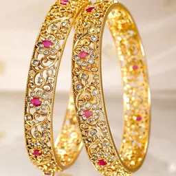 Rubans Set of 2 22K Gold-Plated Bangles with Ruby Pink & White Cubic Zirconia Stones image 4