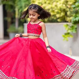 BAESD Girls Embroidered Mirror Work Detailed Ready to Wear Lehenga With Choli image 4