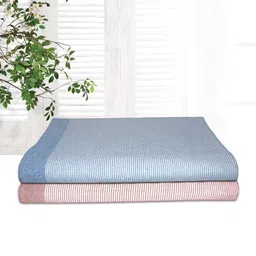 Athom Living Astar Blue & Peach-Coloured 6 Pieces Striped Cotton 210 GSM Bath Towels-image-49