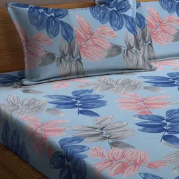 FABINALIV Blue & Pink Floral Printed 300 TC King Bedsheet Set 2.50 m X 2.25 m image 2
