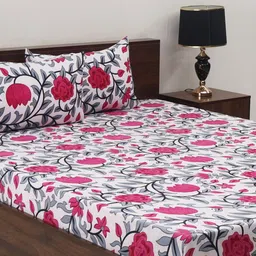 Steve & Anderson Pink & White Floral 160 TC Queen Bedsheet with 2 Pillow Covers image 3