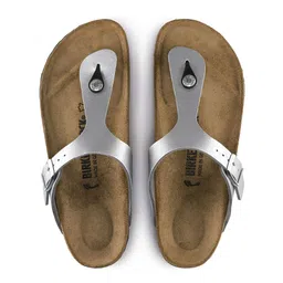 Birkenstock Silver-Toned Gizeh Birko-Flor Solid Regular Width Sandals image 4