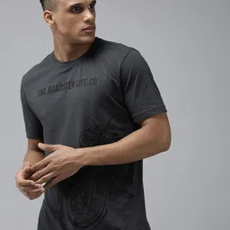 Roadster Men Charcoal Grey Biker Printed Pure Cotton T-shirt image 2