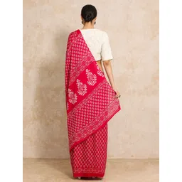 Moara Ready To Wear Pure Cotton Floral Bagru Saree with Unstiched Blouse image 5