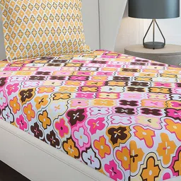 Monte Carlo White & Pink Floral Cotton 144 TC Single Bedsheet Set-2.29 m x 1.52 m image 3