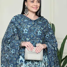 Roly Poly Floral Printed Pure Cambric Cotton Anarkali Kurta With Trouser And Dupatta image 5