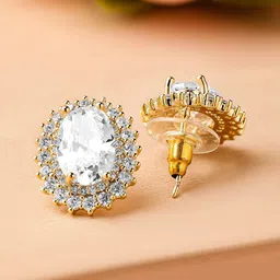 Rubans 18K Gold Plated Oval Cut Cubic Zirconia Studded Stud Earrings Sparkle image 3