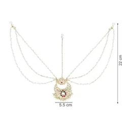 I Jewels Gold-Plated Kundan-Studded & Pearl Beaded Matha Patti image 3