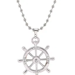 Bold by Priyaasi Men Silver-Plated Ship Wheel-Shaped Pendants With Chain image 3