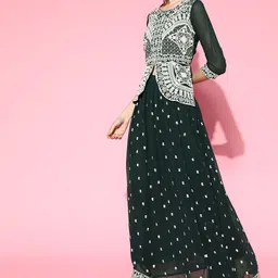 Kvsfab Women Green Sequins Embroidered Readymade Top Skirt Set with Dupatta image 3