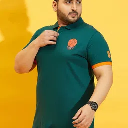 bigbanana Men Plus Size Teal Blue Polo Collar Cotton T-shirt image 4