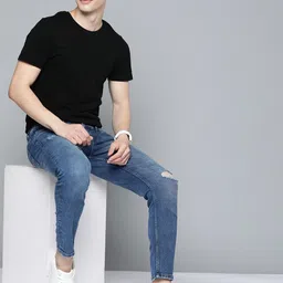 Mast & Harbour Men Slim Tapered Fit Low Distressed Light Fade Stretchable Jeans image 5