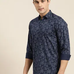 SOJANYA Men Navy Blue & Grey Classic Regular Fit Printed Casual Shirt image 5