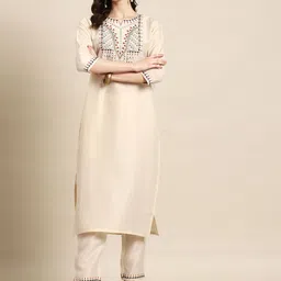 Sangria Women Floral Embroidered Regular Thread Work Kurta with Trousers image 3