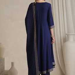 Khushal K Floral Embroidered Sequinned Round Neck Anarkali Kurta With Palazzos & Dupatta image 4