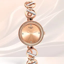 Titan Women Rose Gold-Toned Brass Embellished Dial & Bracelet Style Straps Analogue Watch-image-33