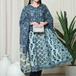 Roly Poly Floral Printed Pure Cambric Cotton Anarkali Kurta With Trouser And Dupatta image 2