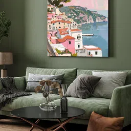 999Store Pink & Blue Canvas Mediterranean Coastal Wall Art image 5
