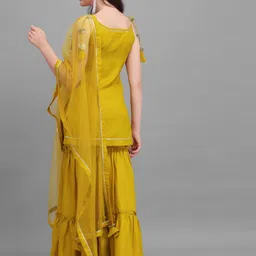 Inddus Women Mustard Yellow Kurta with Sharara & With Dupatta image 5