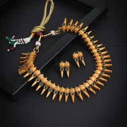 Sukkhi Gold-Plated Green Stone-Studded Antique Jewellery Set-picture-26