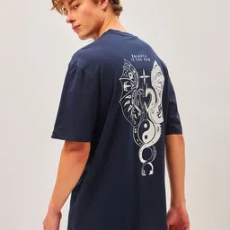 Bewakoof Graphic Printed Drop-Shoulder Sleeves Oversized Cotton T-shirt image 3