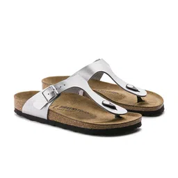 Birkenstock Silver-Toned Gizeh Birko-Flor Solid Regular Width Sandals image 2