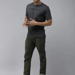 Roadster Men Charcoal Grey Biker Printed Pure Cotton T-shirt image 3