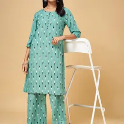 RANGMANCH BY PANTALOONS Women Green & White Printed Kurta with Palazzos-picture-41