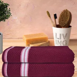 Athom Trendz Maroon 2 Pcs Popcorn Textured 300 GSM Pure Cotton Bath Towels-image-64